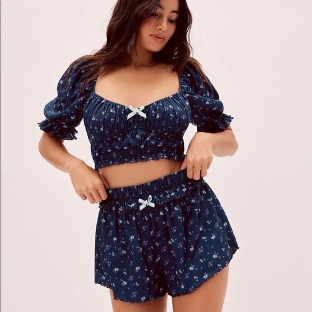 NWT For Love And Lemons Pointelle Top And Shorts Set XXS